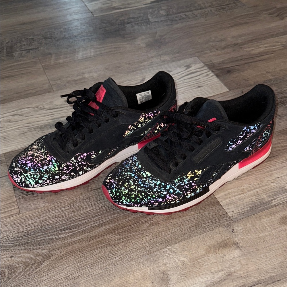 Reebok Black and Pink Speckled Reflective Sneakers